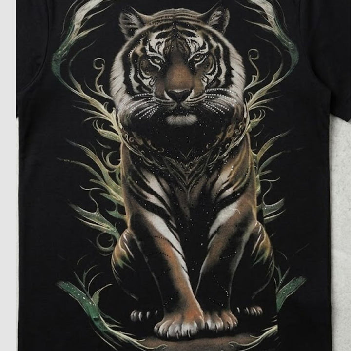 Swarovski Tiger Graphic Stone Work T-Shirt