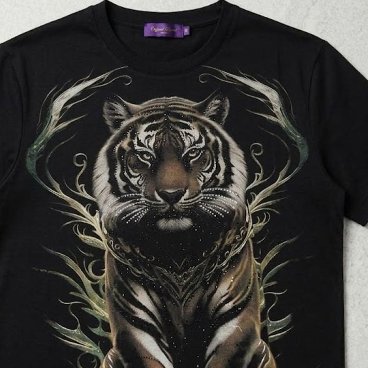 Swarovski Tiger Graphic Stone Work T-Shirt