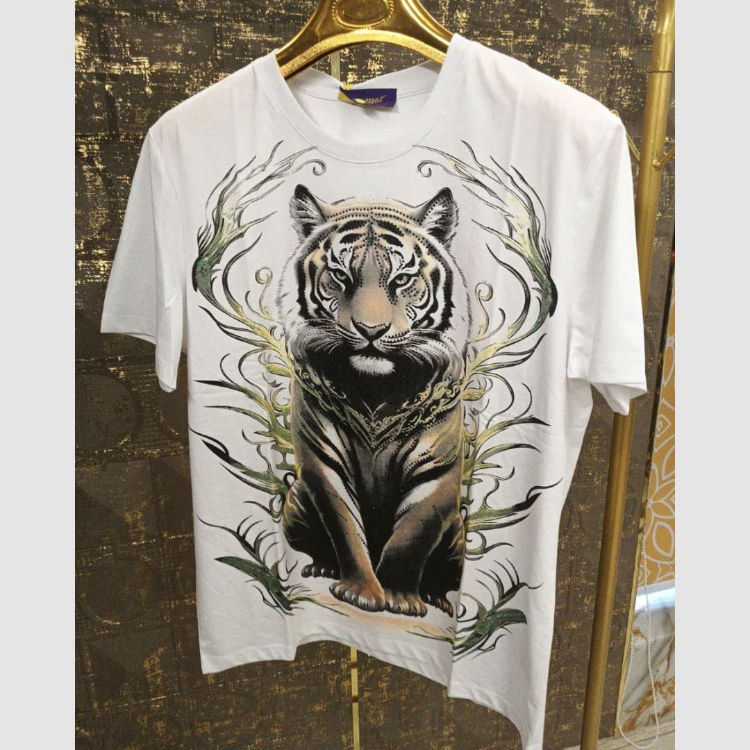 Swarovski Tiger Graphic Stone Work T-Shirt