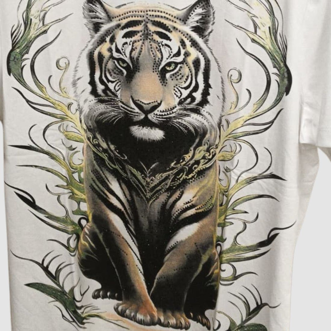 Swarovski Tiger Graphic Stone Work T-Shirt