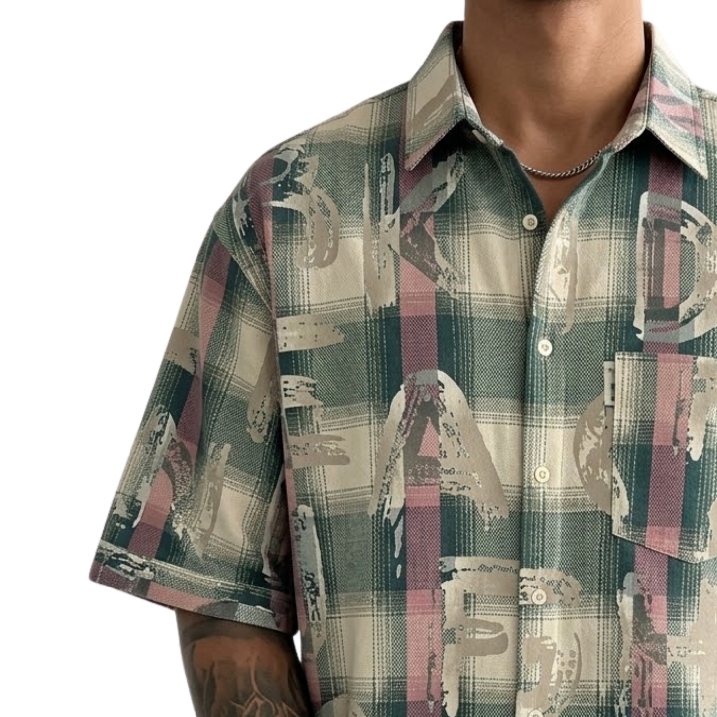 Men's Abstract Geometric Triangle Print Casual Shirt Monochrome Watercolor Line-Art Short Sleeve Shirt
