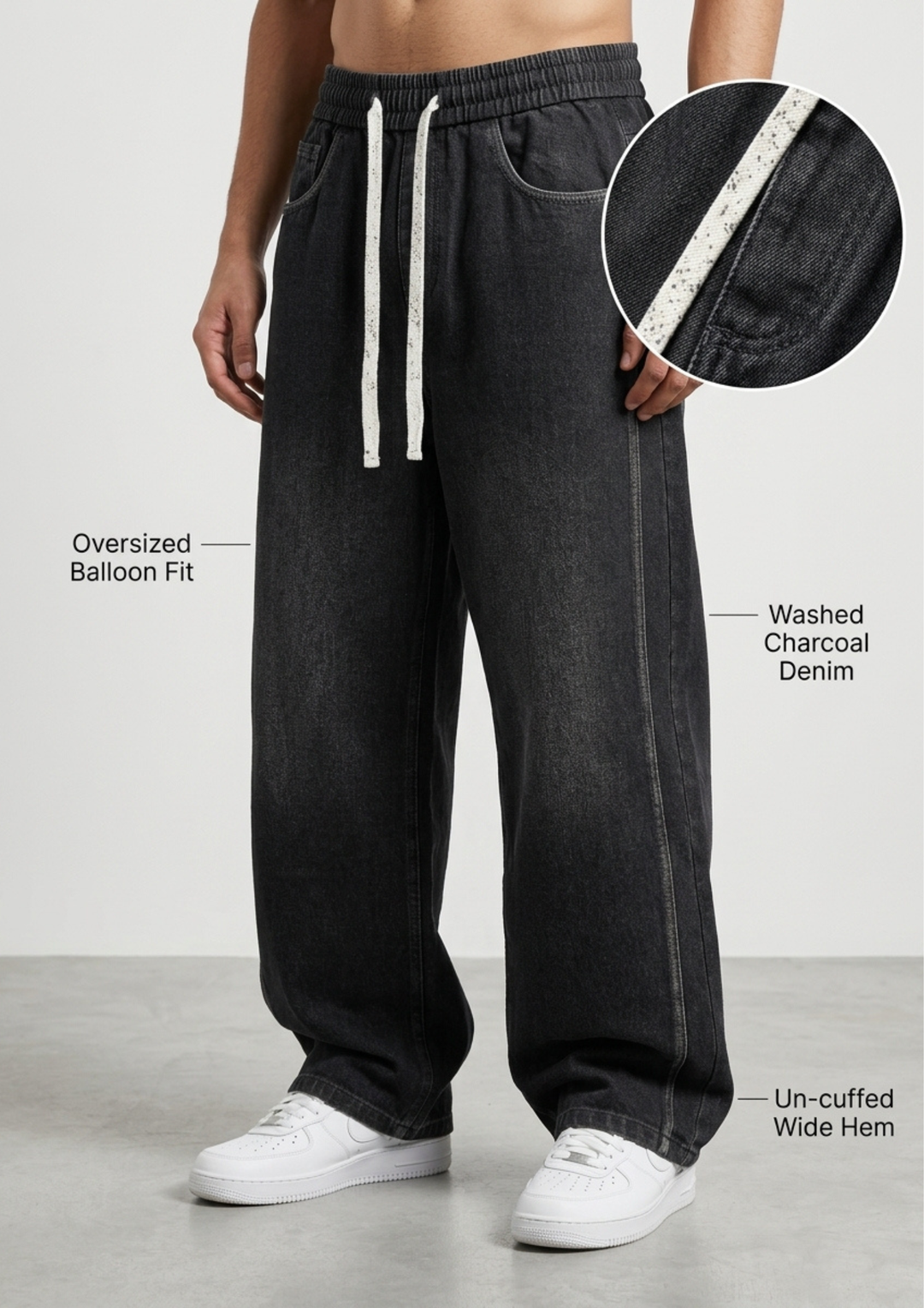 Relaxed Fit Denim with Unique Drawstring