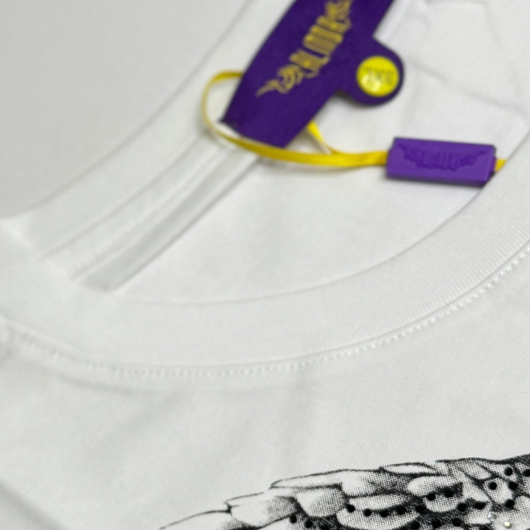 Premium 100% Cotton Men’s Premium Angel Wing Rhinestone Graphic White Cotton T-Shirt – Regular Fit