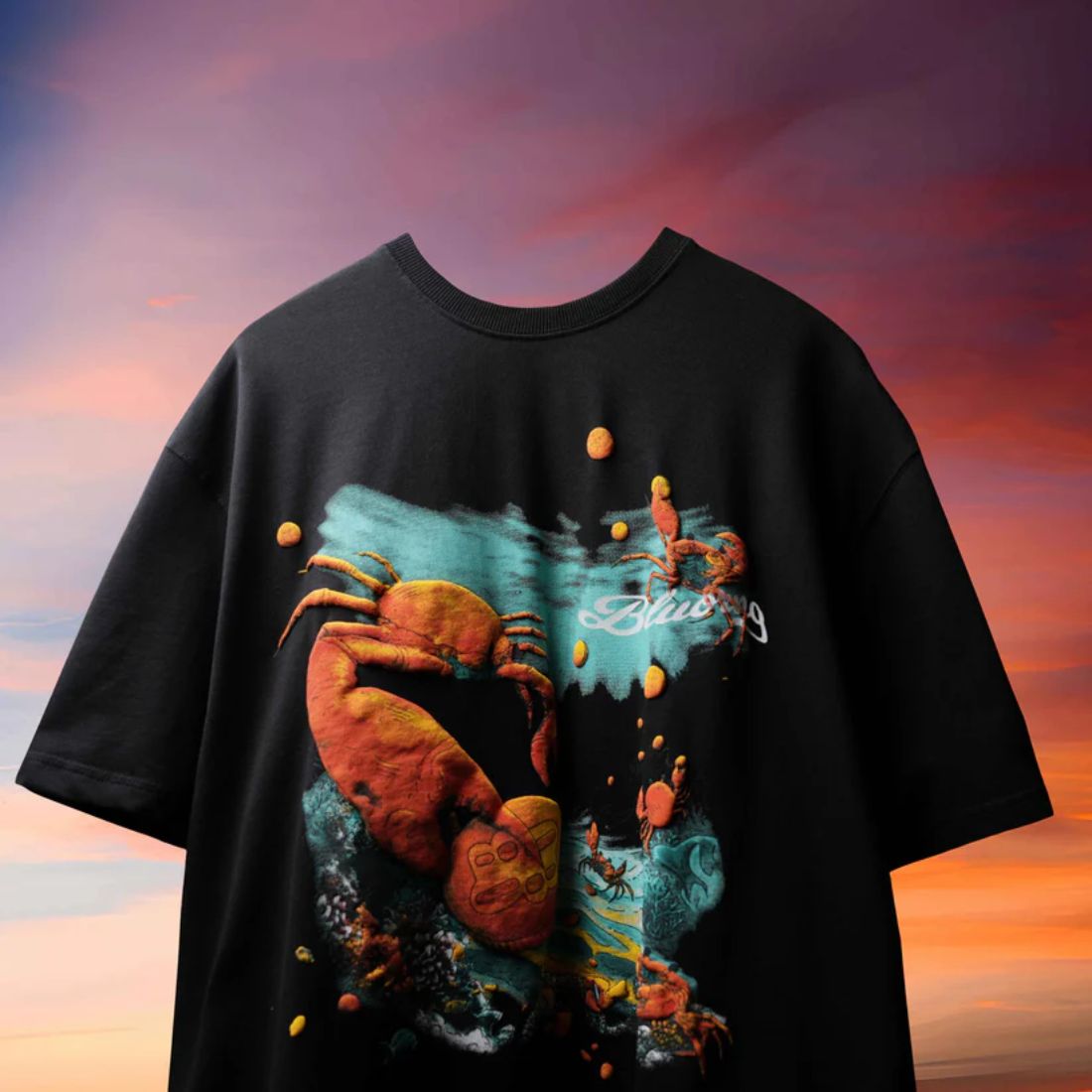 Deep Sea" 3D Textured Graphic Tee - Off-White Premium Cotton T-Shirt