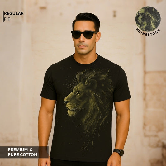 Black Premium 100% Cotton Animal Siroski T-Shirt For Men
