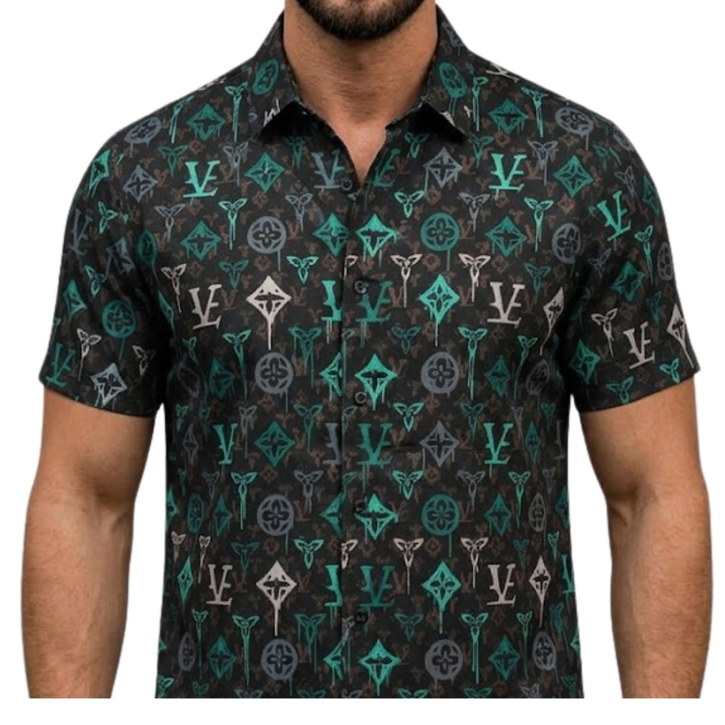 Men's Short Sleeve Shirt,Graphic Print, Casual Style, Regular Fit, Button-Down Collar