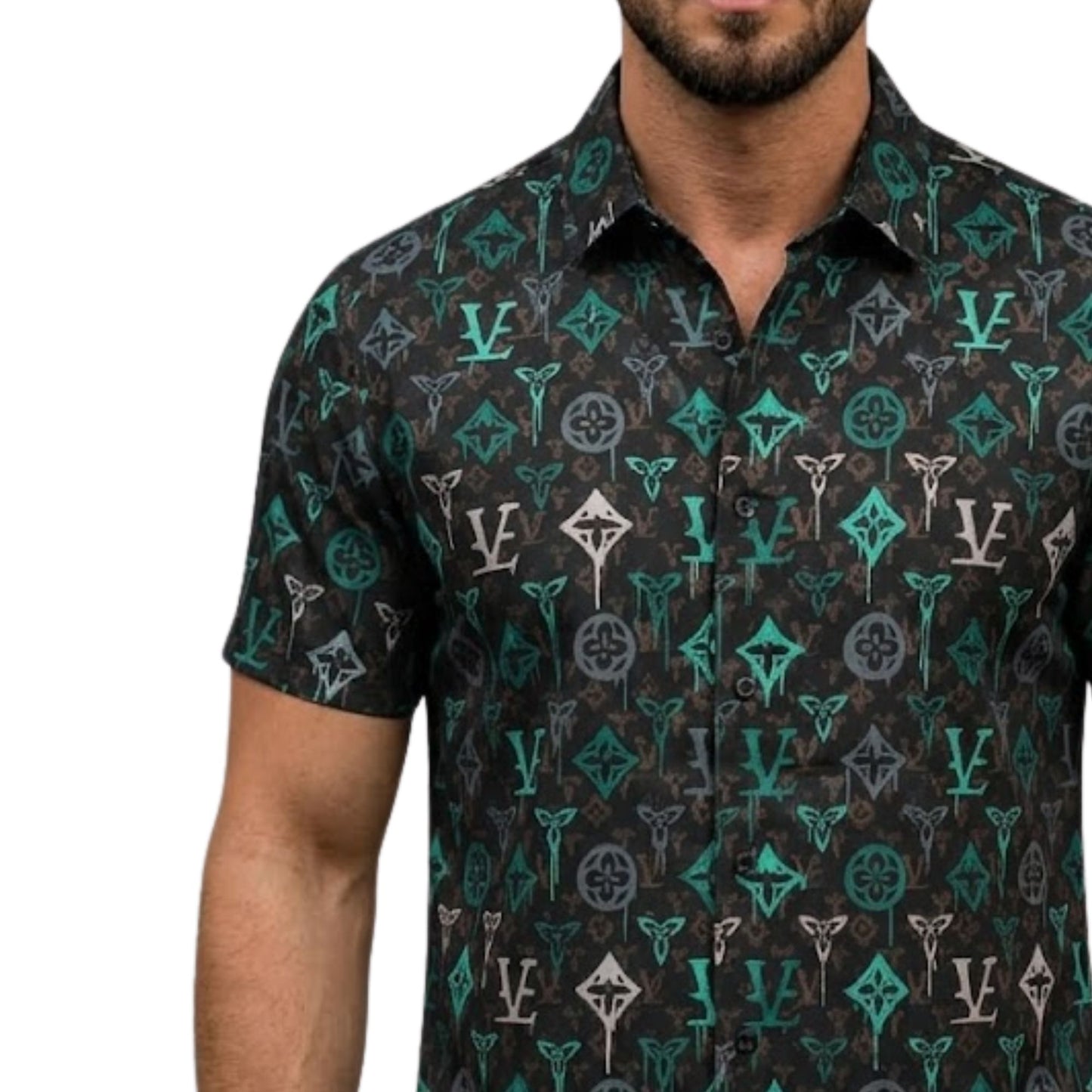 Men's Short Sleeve Shirt,Graphic Print, Casual Style, Regular Fit, Button-Down Collar