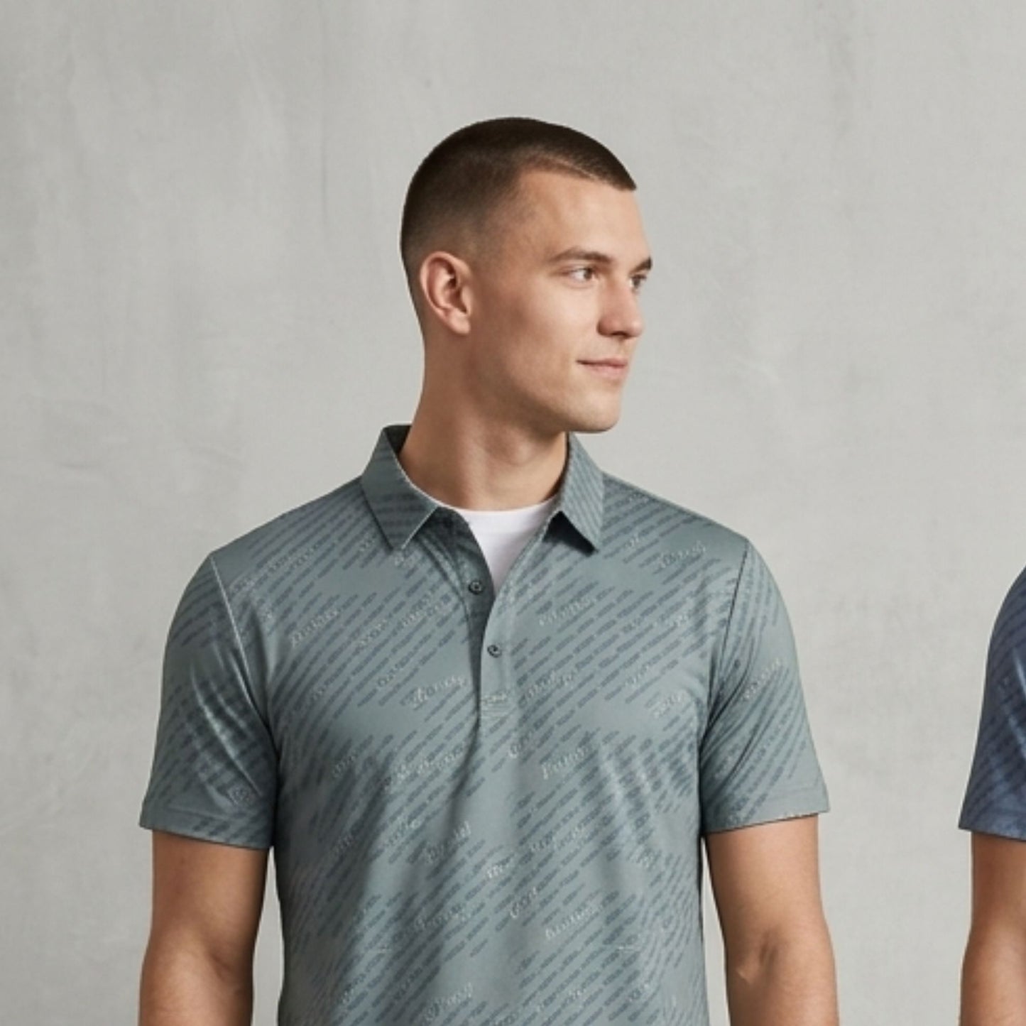 Men's Slim-Fit All-Over Script Print Polo Shirt - Short Sleeve Urban Streetwear (Style 2509110)