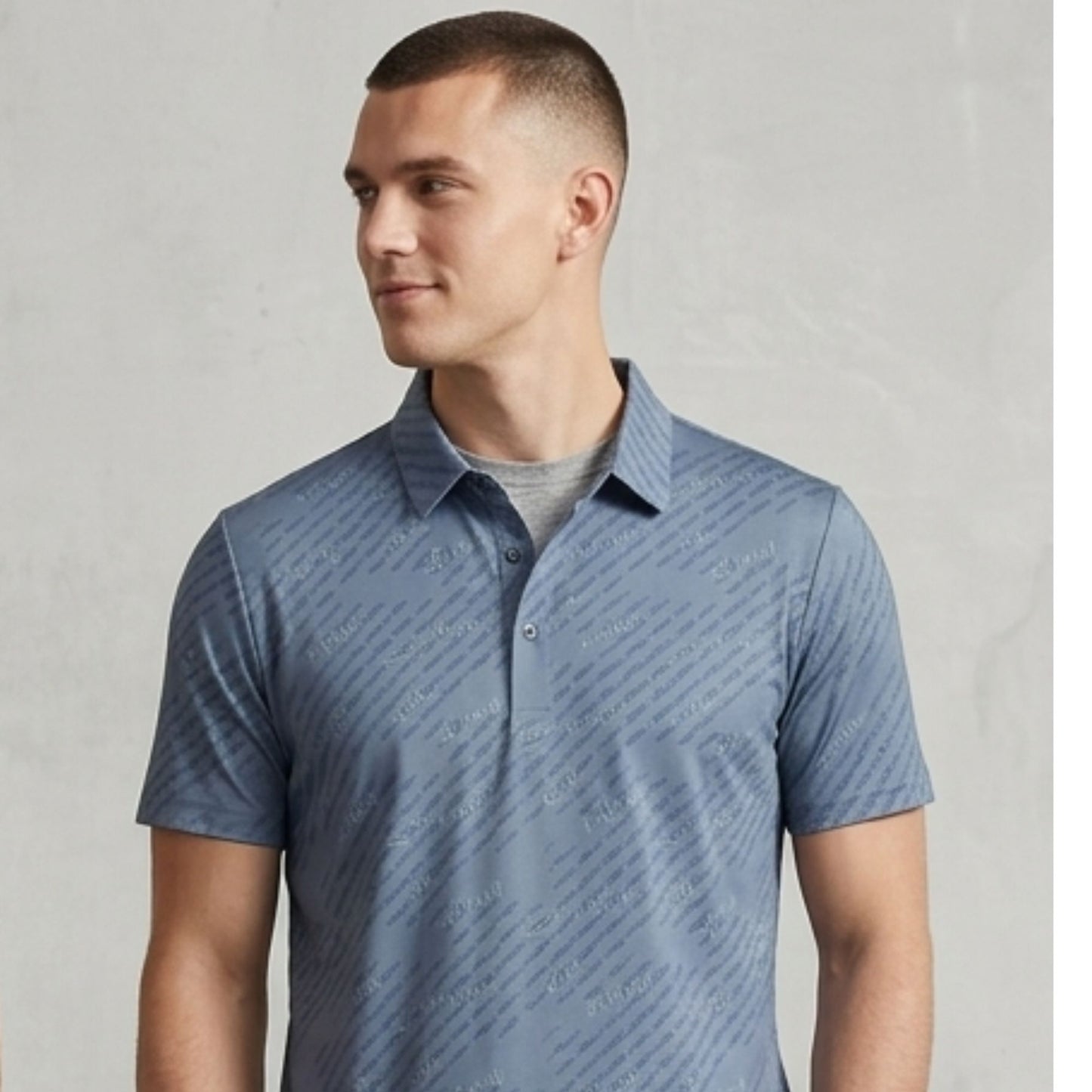 Men's Slim-Fit All-Over Script Print Polo Shirt - Short Sleeve Urban Streetwear (Style 2509110)