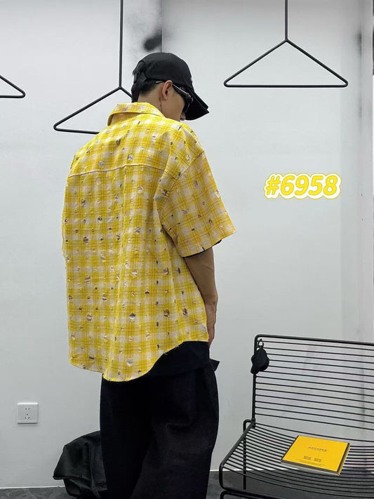 6958_Men’s Oversized Check Half Sleeve Rugged Casual Shirt for Boys & Men | Streetwear Fashion Shirt