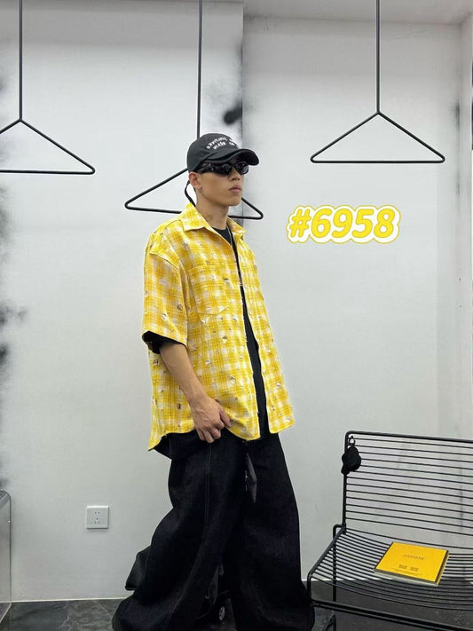 6958_Men’s Oversized Check Half Sleeve Rugged Casual Shirt for Boys & Men | Streetwear Fashion Shirt