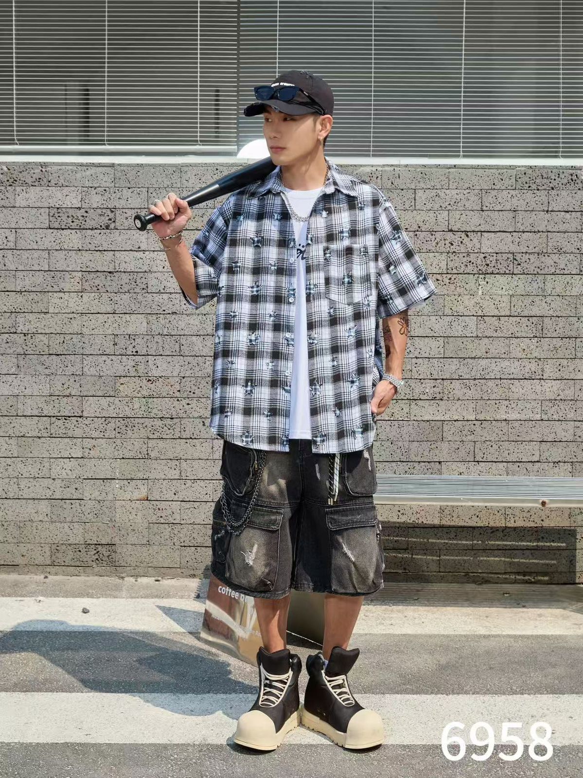 6958_Men’s Oversized Check Half Sleeve Rugged Casual Shirt for Boys & Men | Streetwear Fashion Shirt