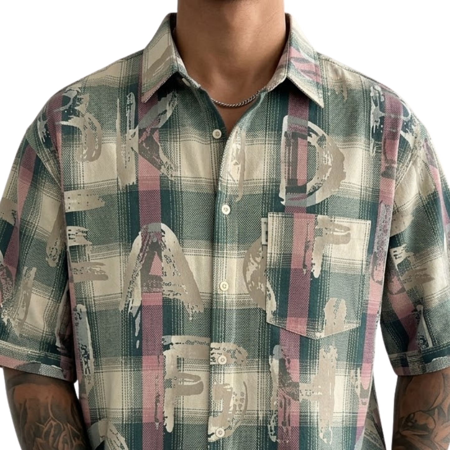 Men's Abstract Geometric Triangle Print Casual Shirt Monochrome Watercolor Line-Art Short Sleeve Shirt