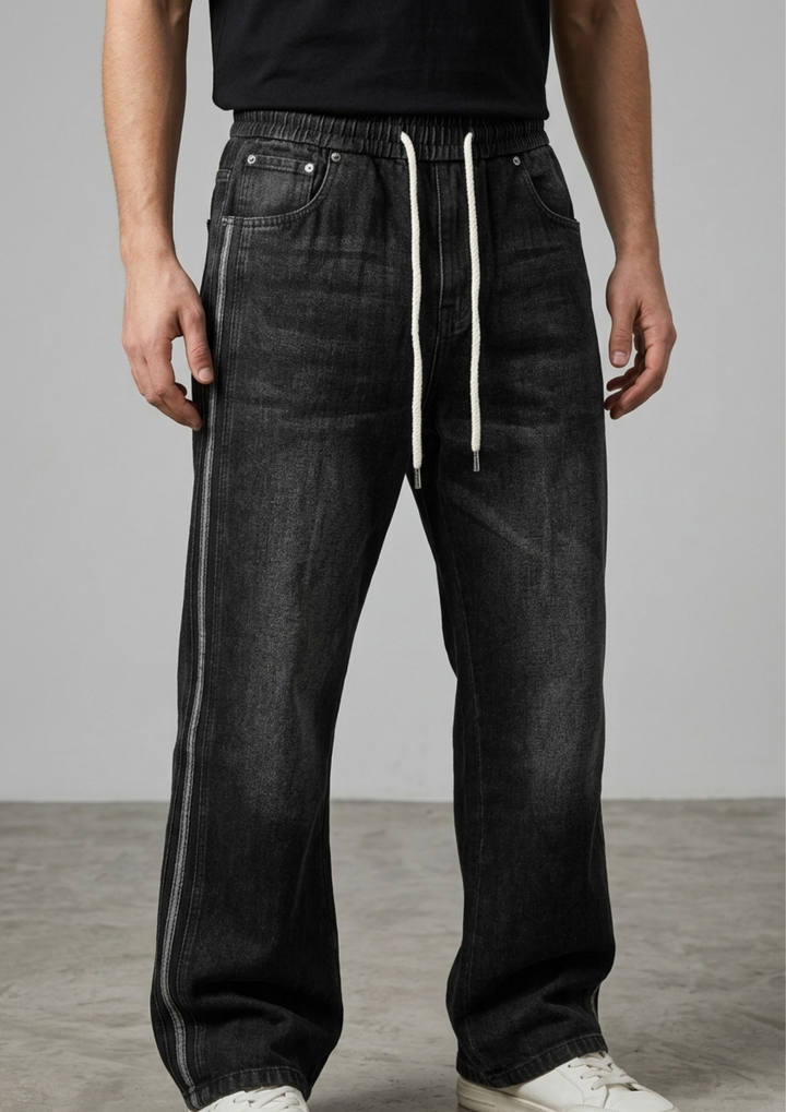 Urban Style Side Stripes Baggy Denim Joggers