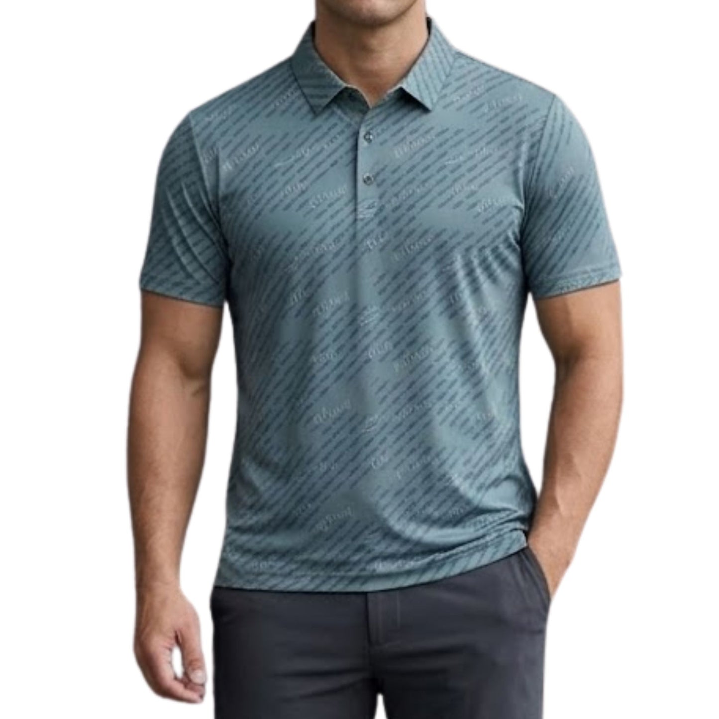 Men's Slim-Fit All-Over Script Print Polo Shirt - Short Sleeve Urban Streetwear (Style 2509110)