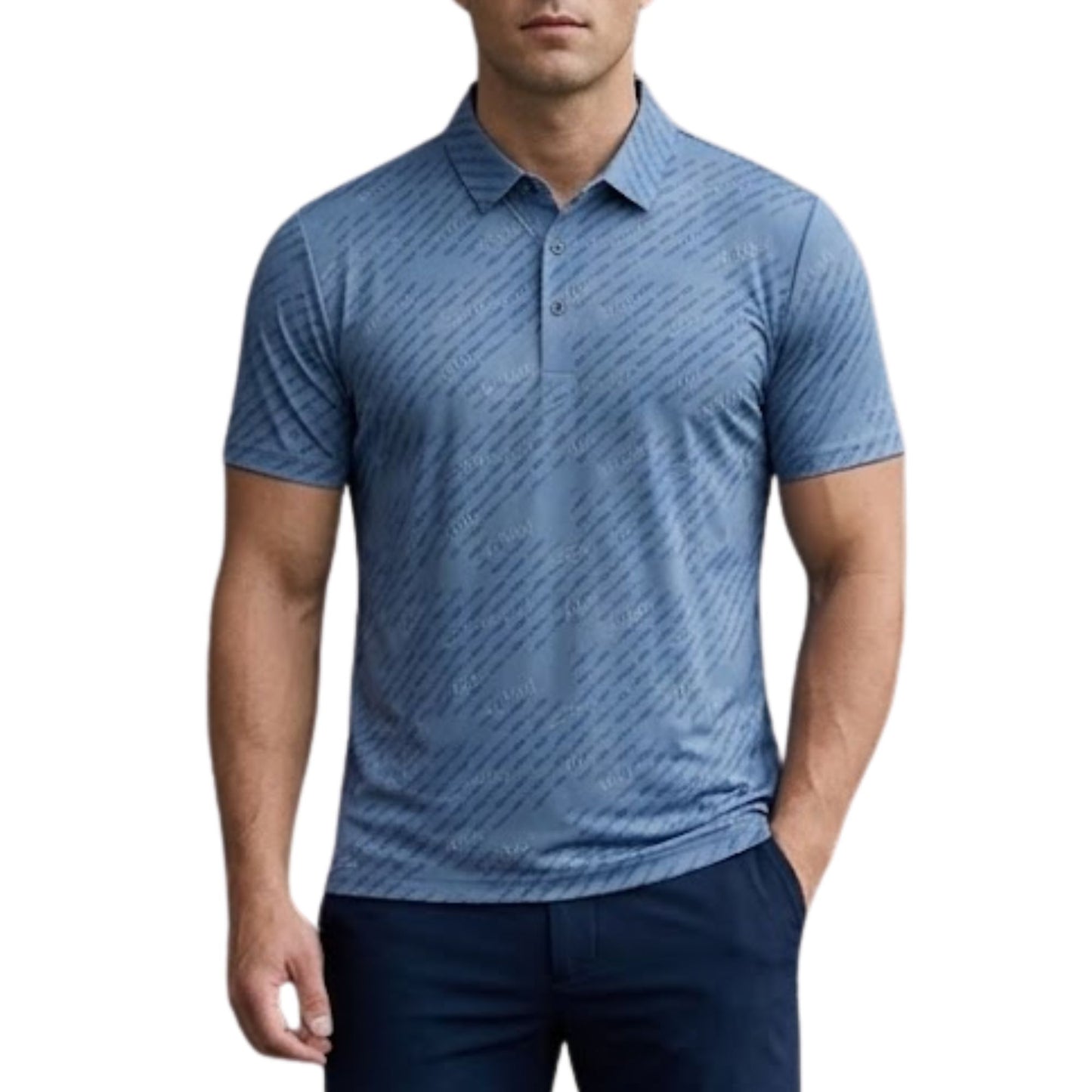 Men's Slim-Fit All-Over Script Print Polo Shirt - Short Sleeve Urban Streetwear (Style 2509110)