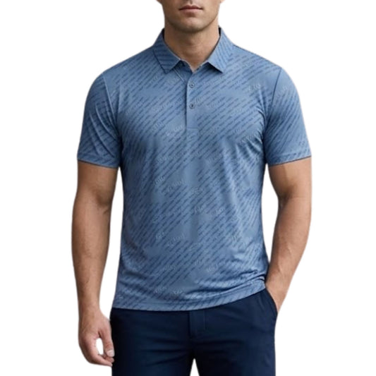 Men's Slim-Fit All-Over Script Print Polo Shirt - Short Sleeve Urban Streetwear (Style 2509110)