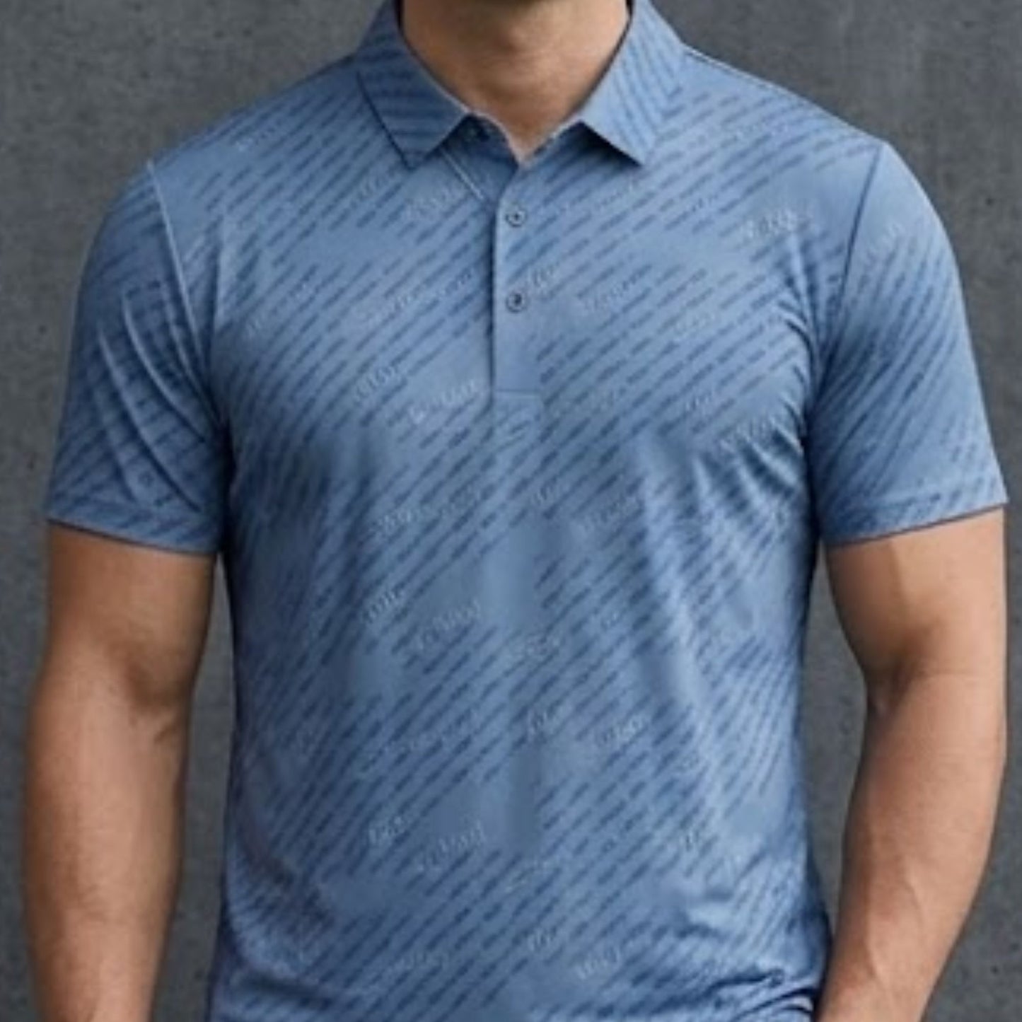 Men's Slim-Fit All-Over Script Print Polo Shirt - Short Sleeve Urban Streetwear (Style 2509110)