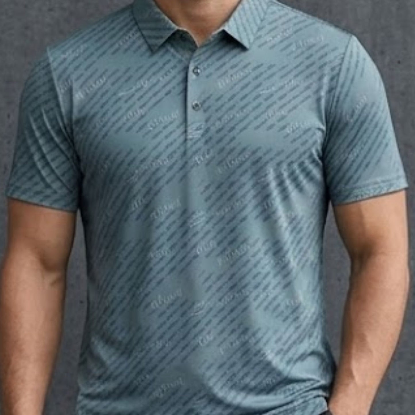 Men's Slim-Fit All-Over Script Print Polo Shirt - Short Sleeve Urban Streetwear (Style 2509110)