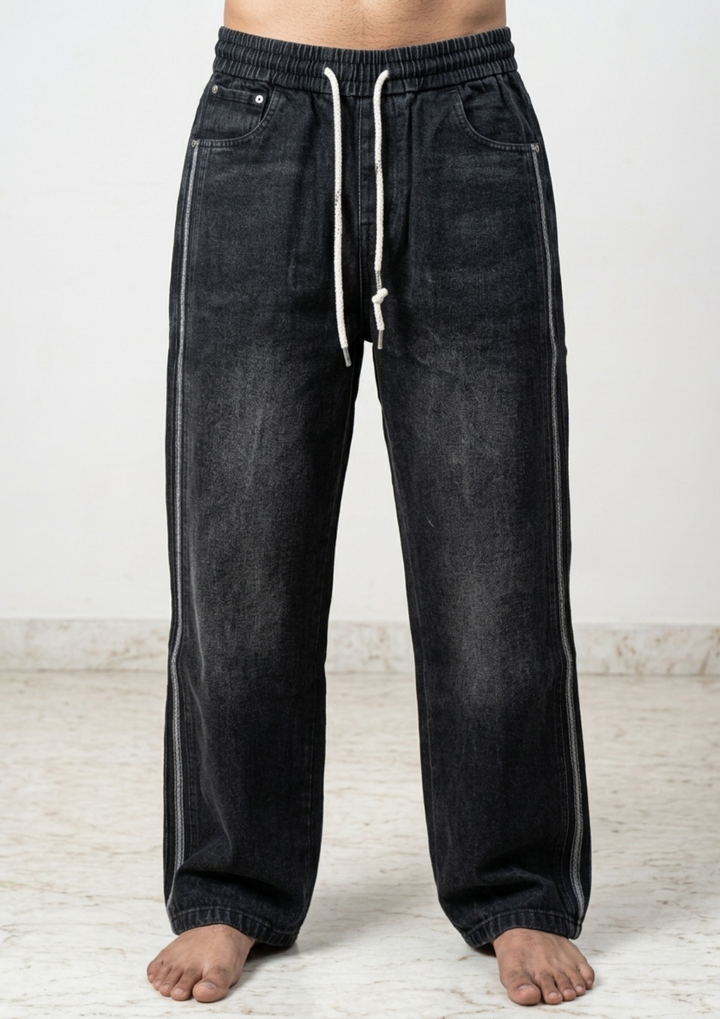 Urban Style Side Stripes Baggy Denim Joggers