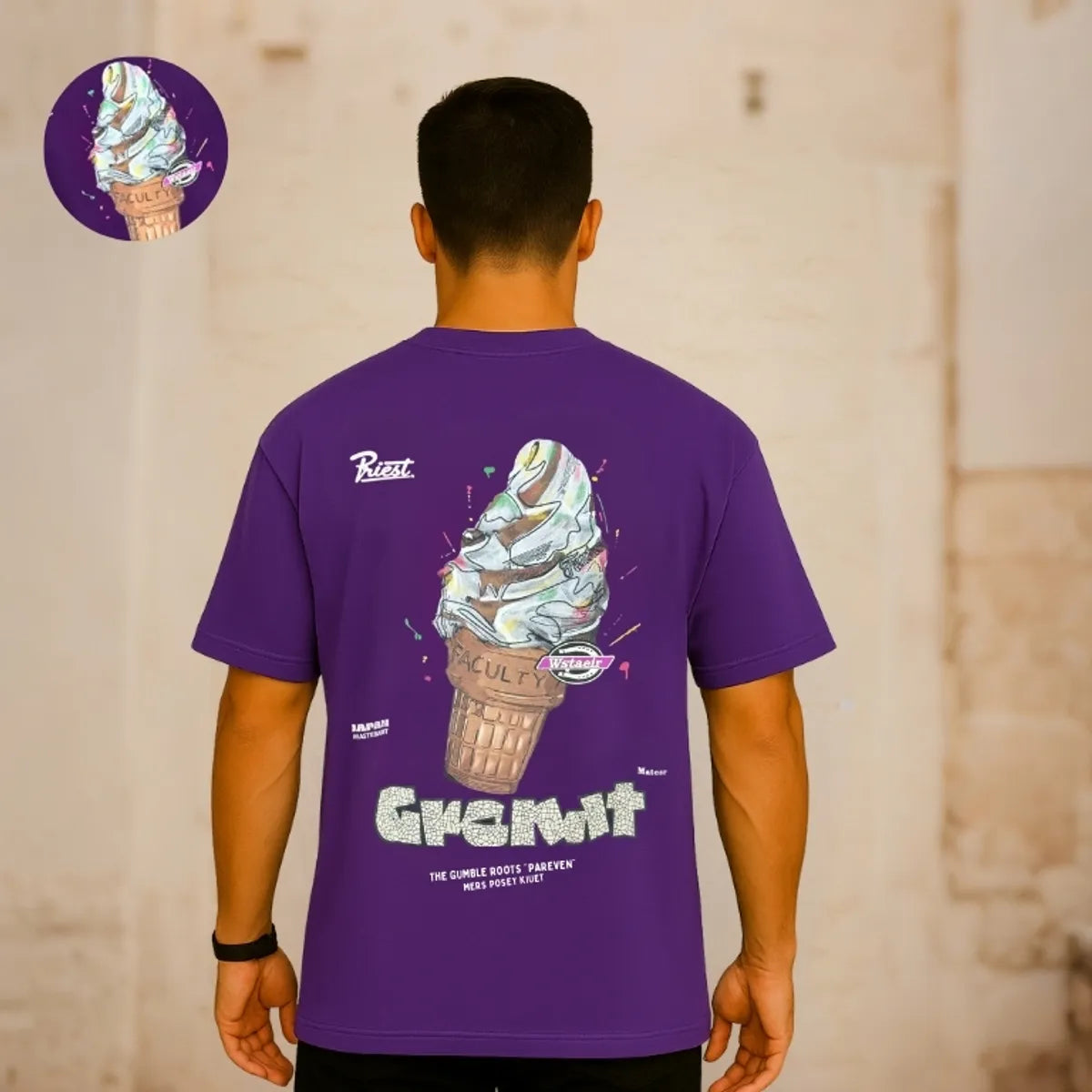 Purple Premium 100% Cotton Round Neck Embossed Pattern T-Shirt For Men