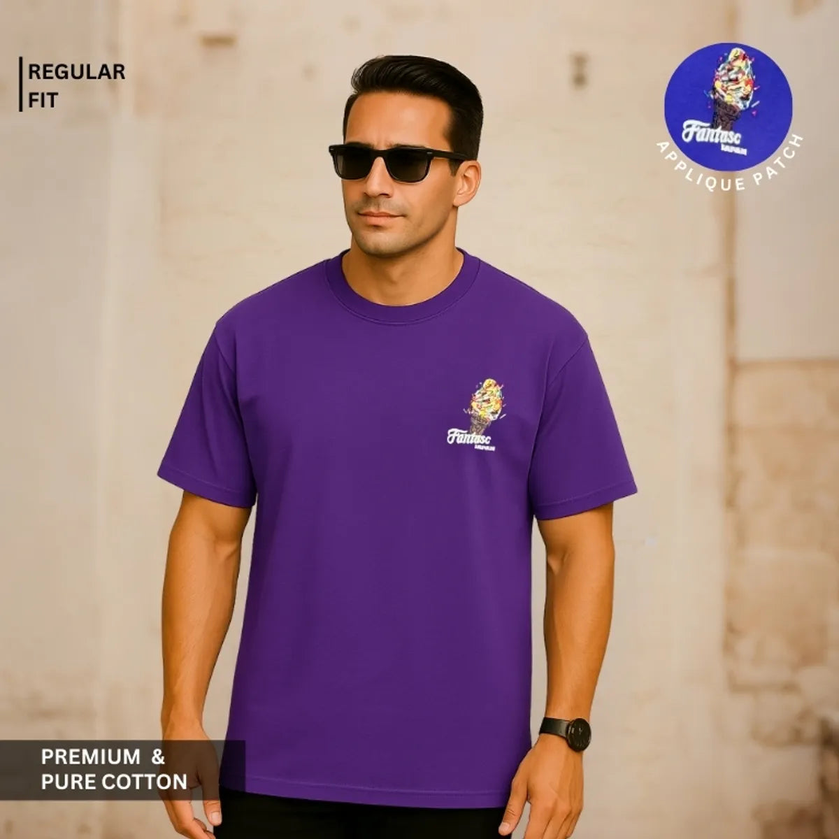 Purple Premium 100% Cotton Round Neck Embossed Pattern T-Shirt For Men