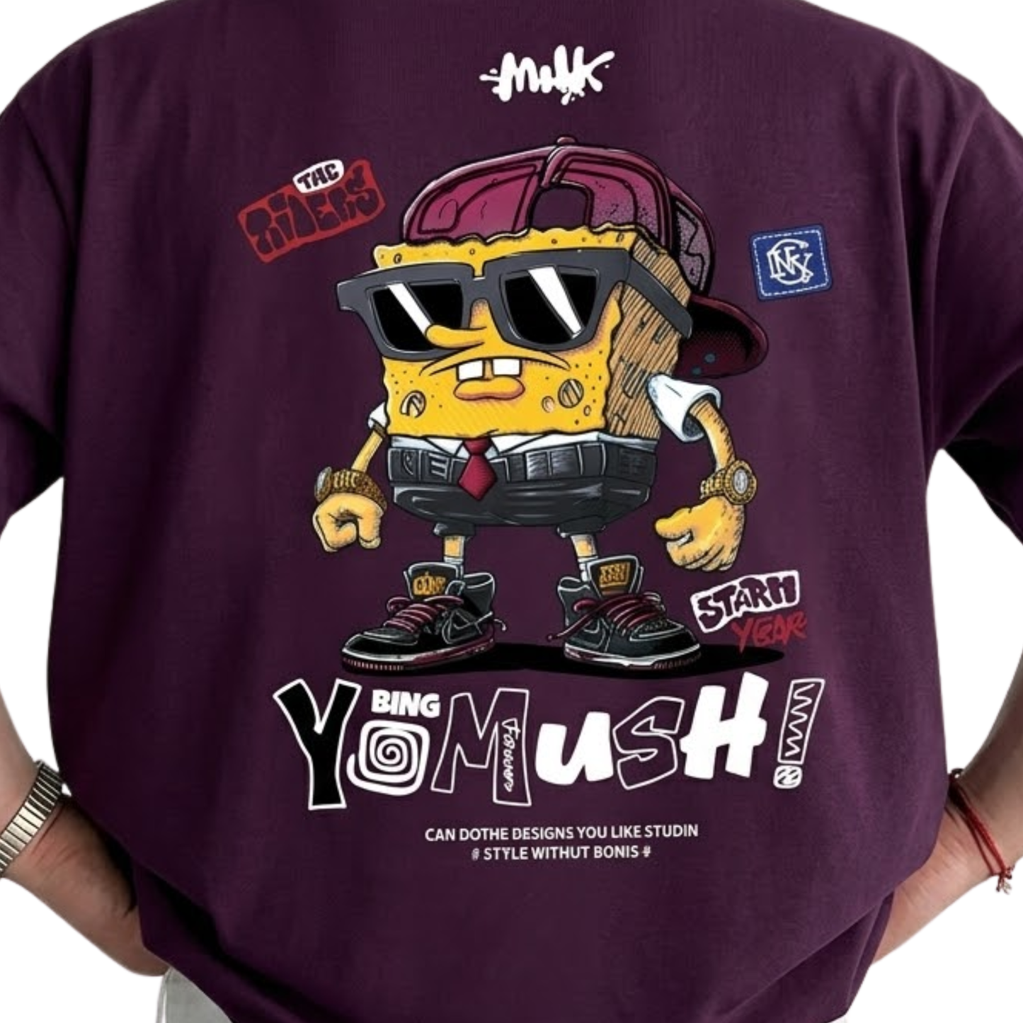 Men SpongeBob SquarePants Graphic Printed Round Neck Cotton Oversized T-shirt Heavyweight Streetwear Tee