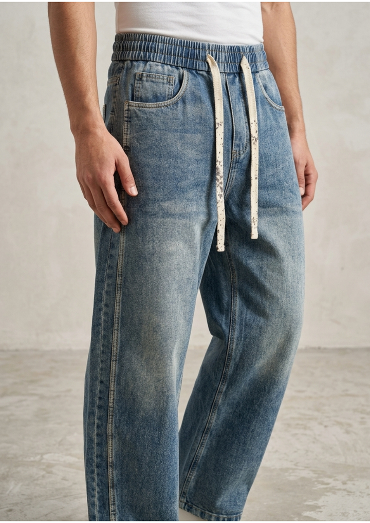 Relaxed Fit Denim with Unique Drawstring