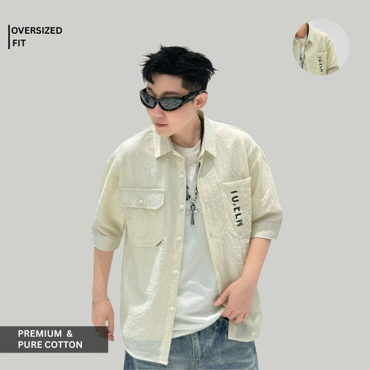 Cream Premium Oversized 100% Cotton Shirt – Casual Streetwear Style