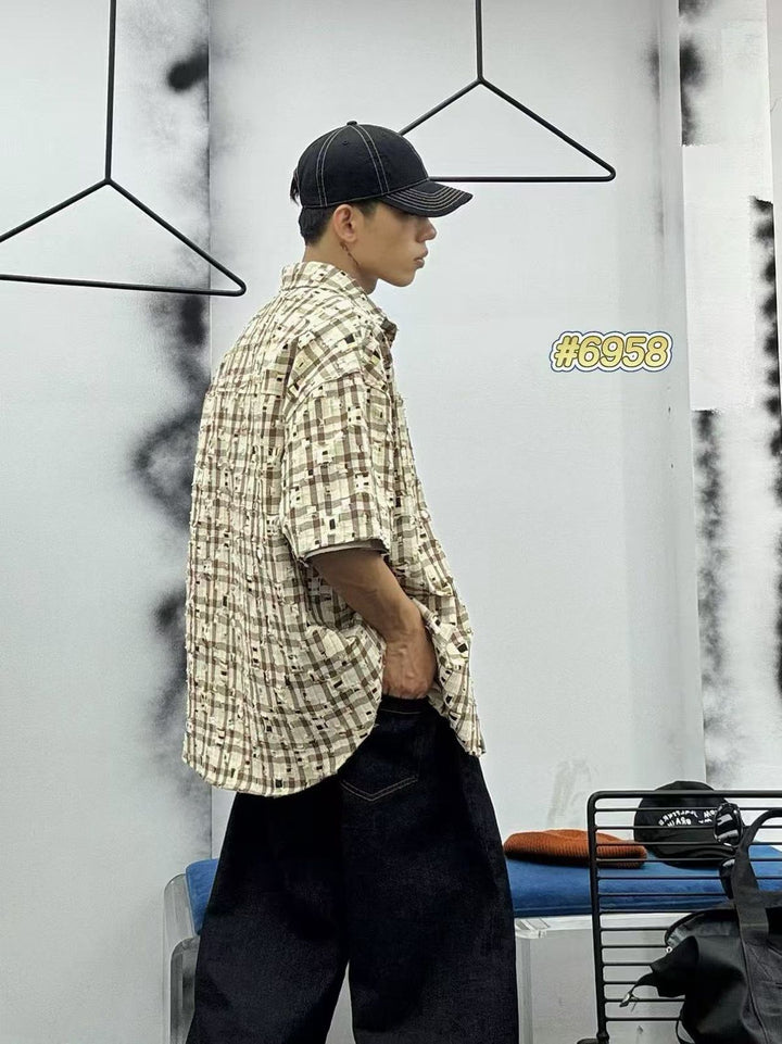 6958_Men’s Oversized Check Half Sleeve Rugged Casual Shirt for Boys &amp; Men | Streetwear Fashion Shirt