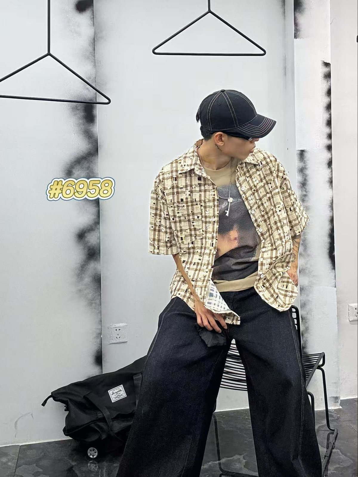 6958_Men’s Oversized Check Half Sleeve Rugged Casual Shirt for Boys & Men | Streetwear Fashion Shirt