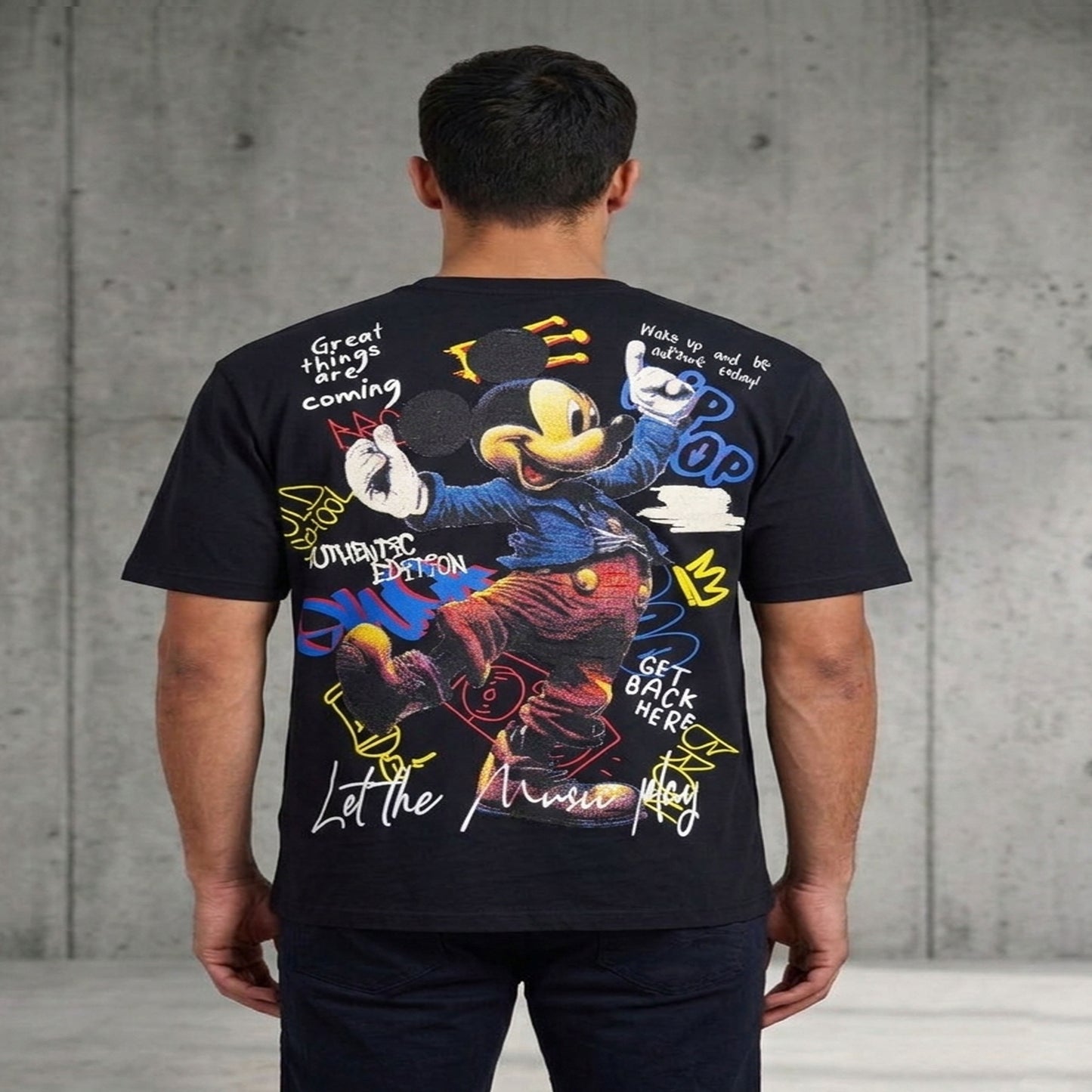 Premium Quality Mickey Mouse Graphic and puff printed- Cotton T-Shirt for Men