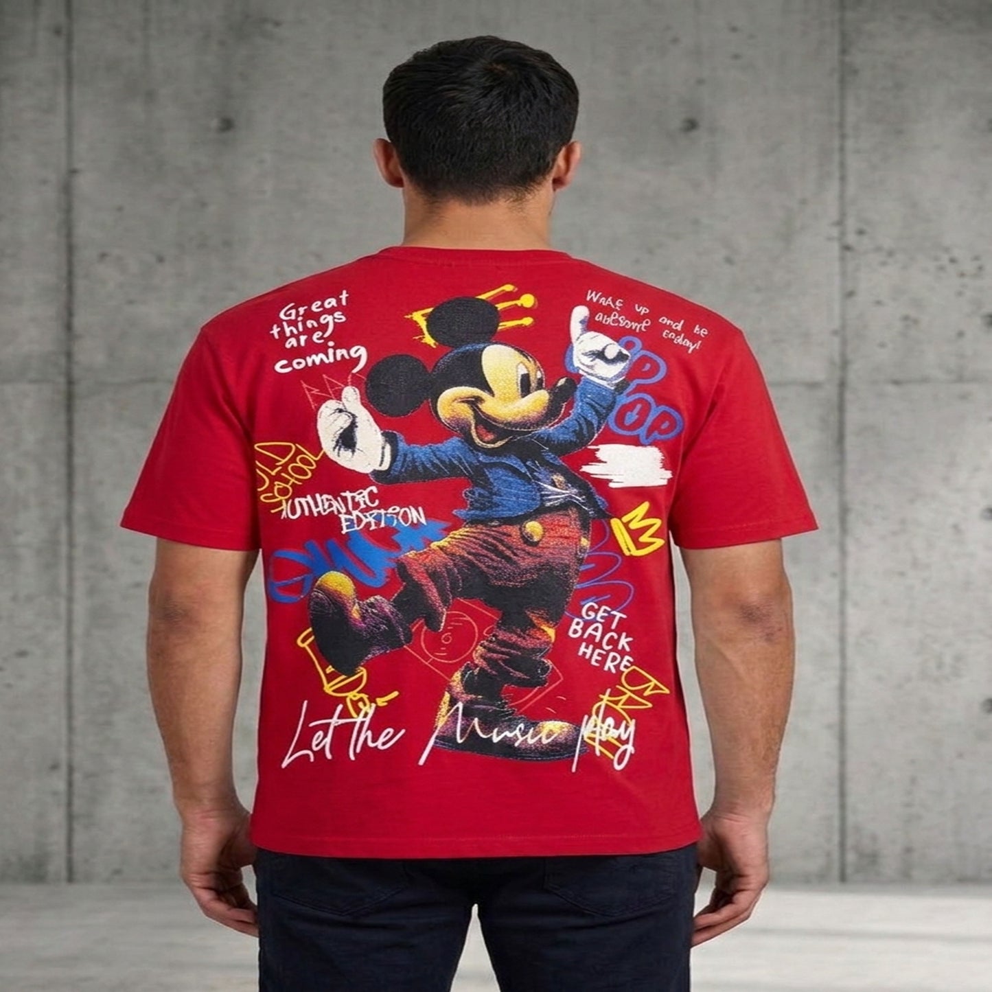 Premium Quality Mickey Mouse Graphic and puff printed- Cotton T-Shirt for Men