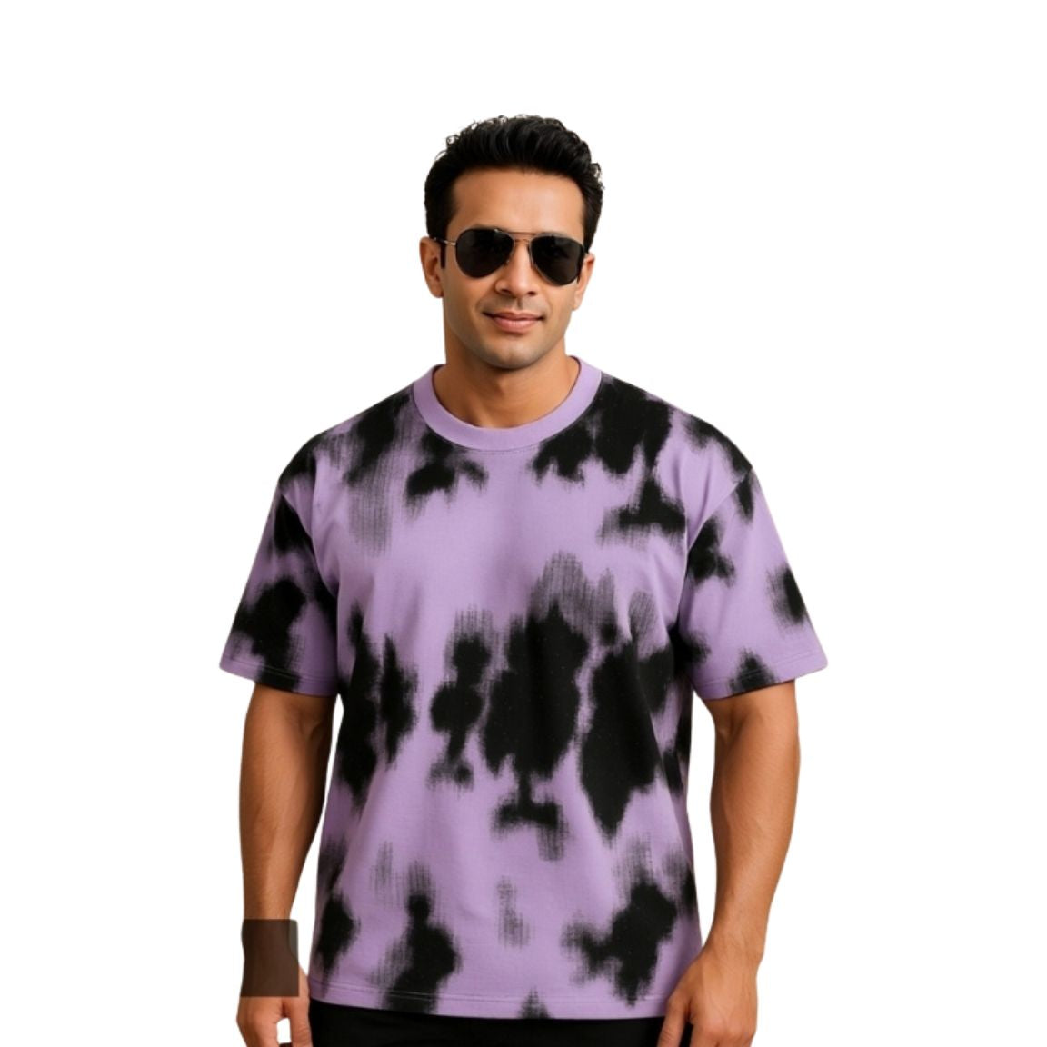 Men's Oversized Tie Dye T-Shirt - Streetwear Mint Green & Black Graphic Tee - Relaxed Fit Cotton Crew Neck Casual Summer Shirt