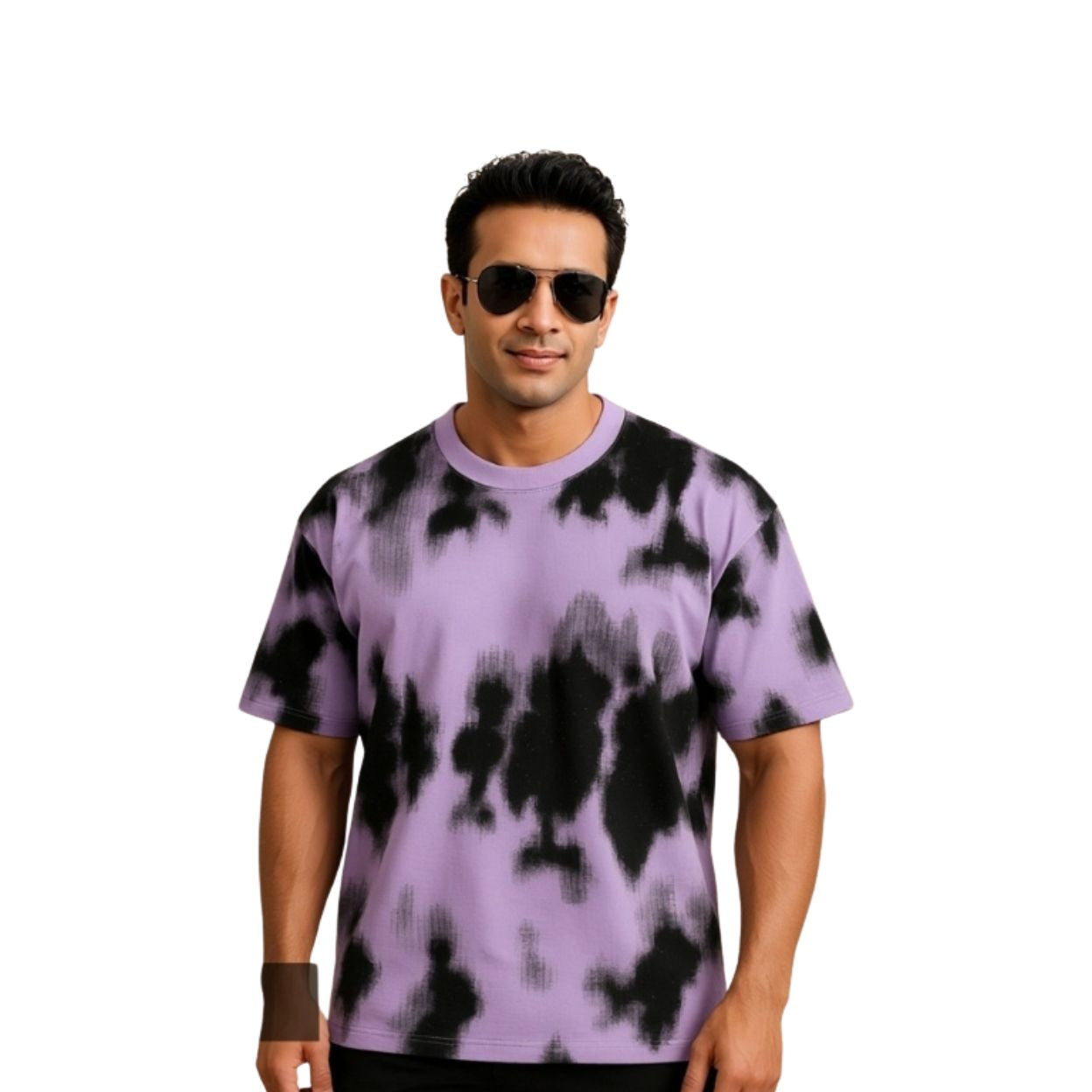 Men's Oversized Tie Dye T-Shirt - Streetwear Mint Green & Black Graphic Tee - Relaxed Fit Cotton Crew Neck Casual Summer Shirt