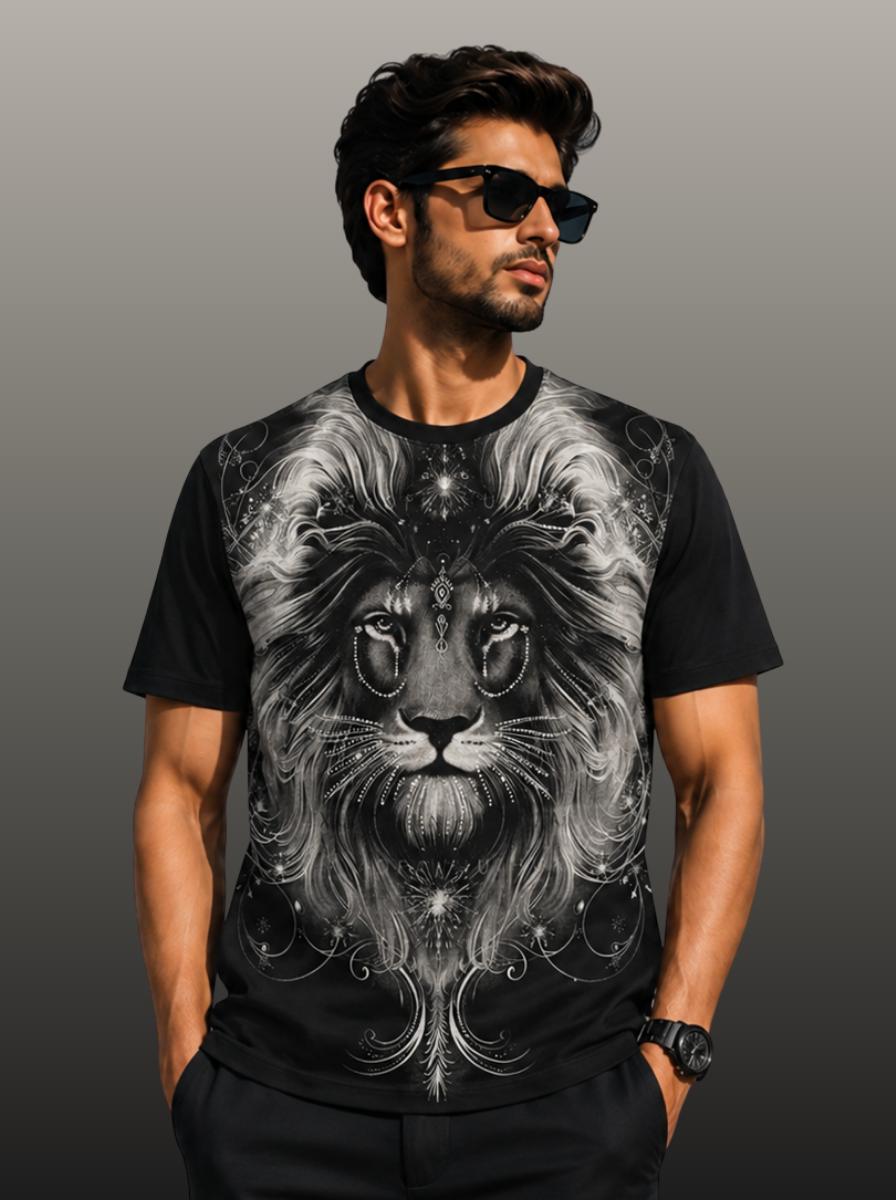Lion Face Print Swarovski T-Shirt