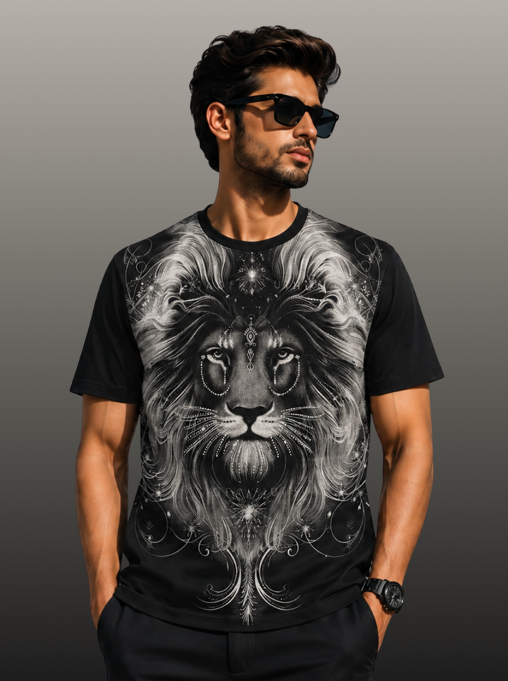 Lion Face Print Swarovski T-Shirt