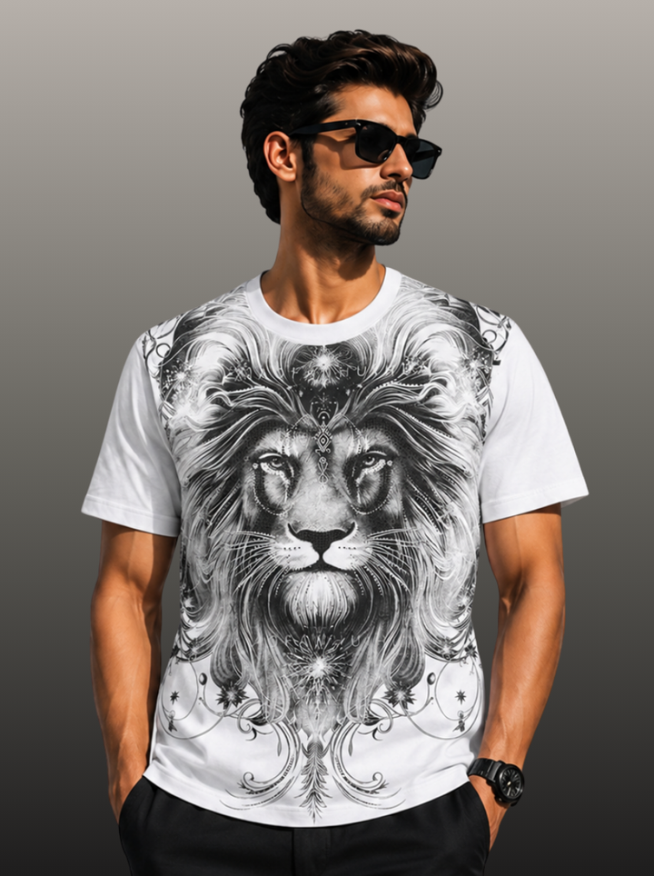 Lion Face Print Swarovski T-Shirt