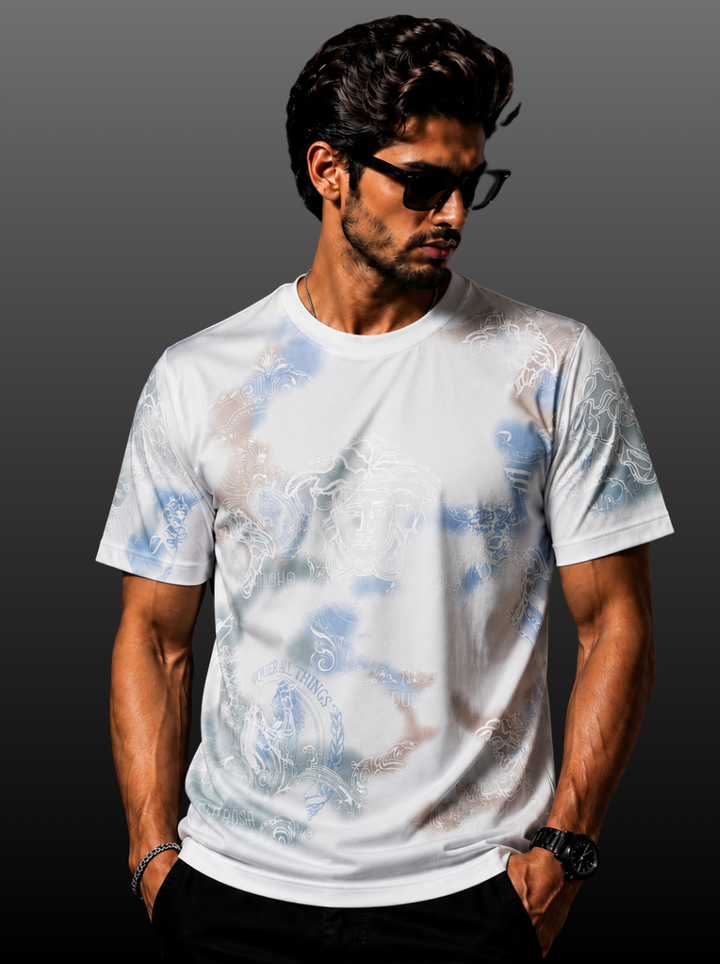Medusa Embroidery Pastel Tie-Dye T-Shirt