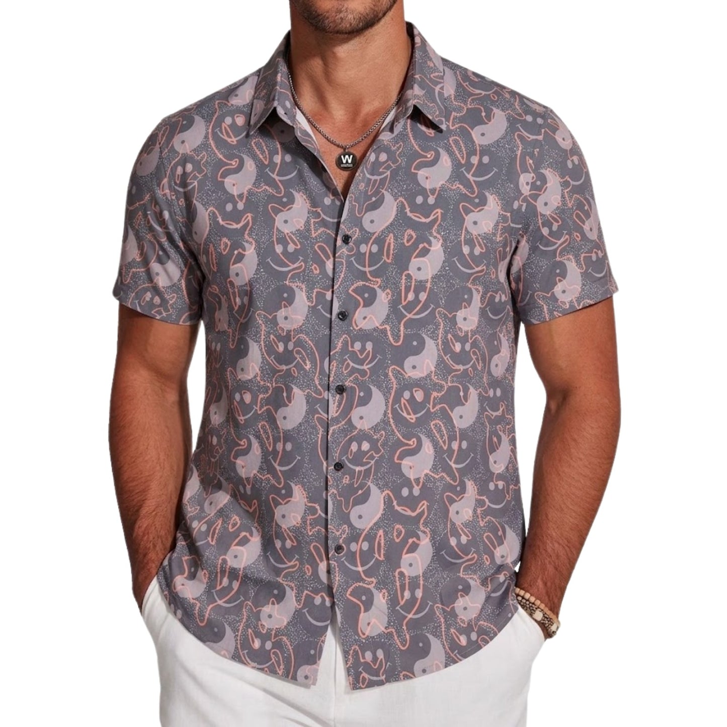 Men's Mauve-Grey Graphic Pop Art Casual Shirt