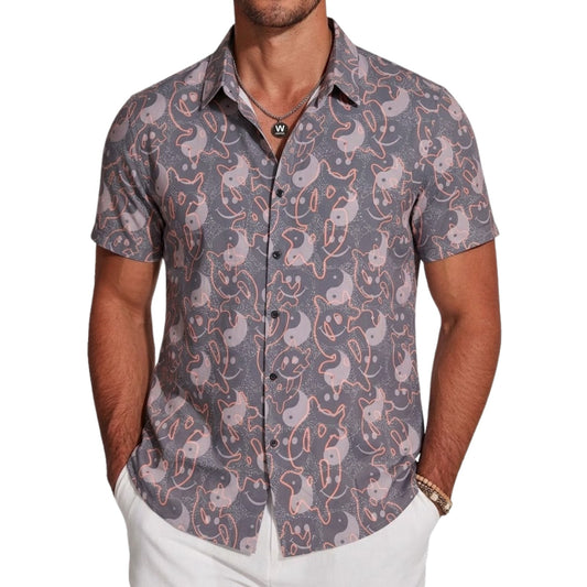 Men's Mauve-Grey Graphic Pop Art Casual Shirt