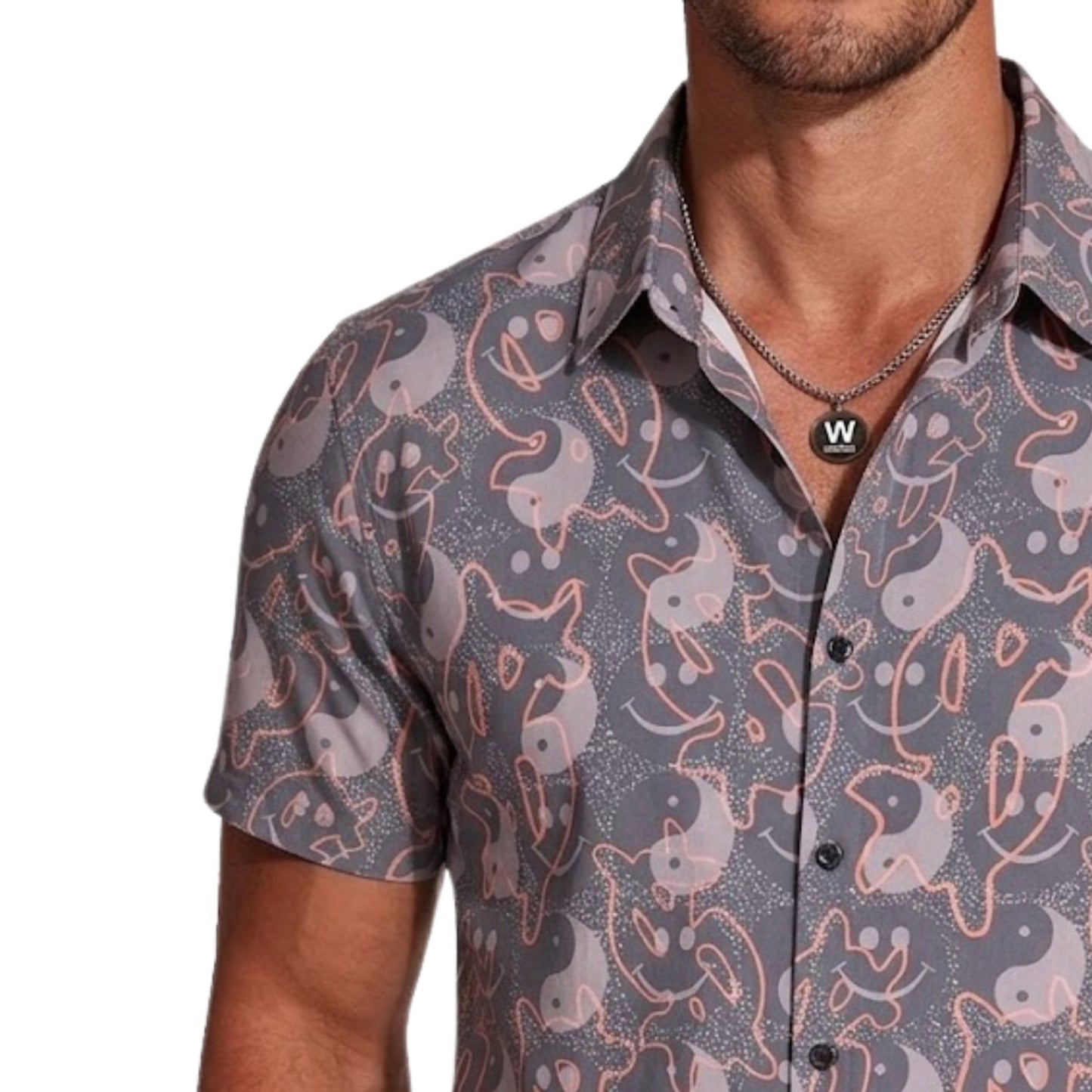 Men's Mauve-Grey Graphic Pop Art Casual Shirt