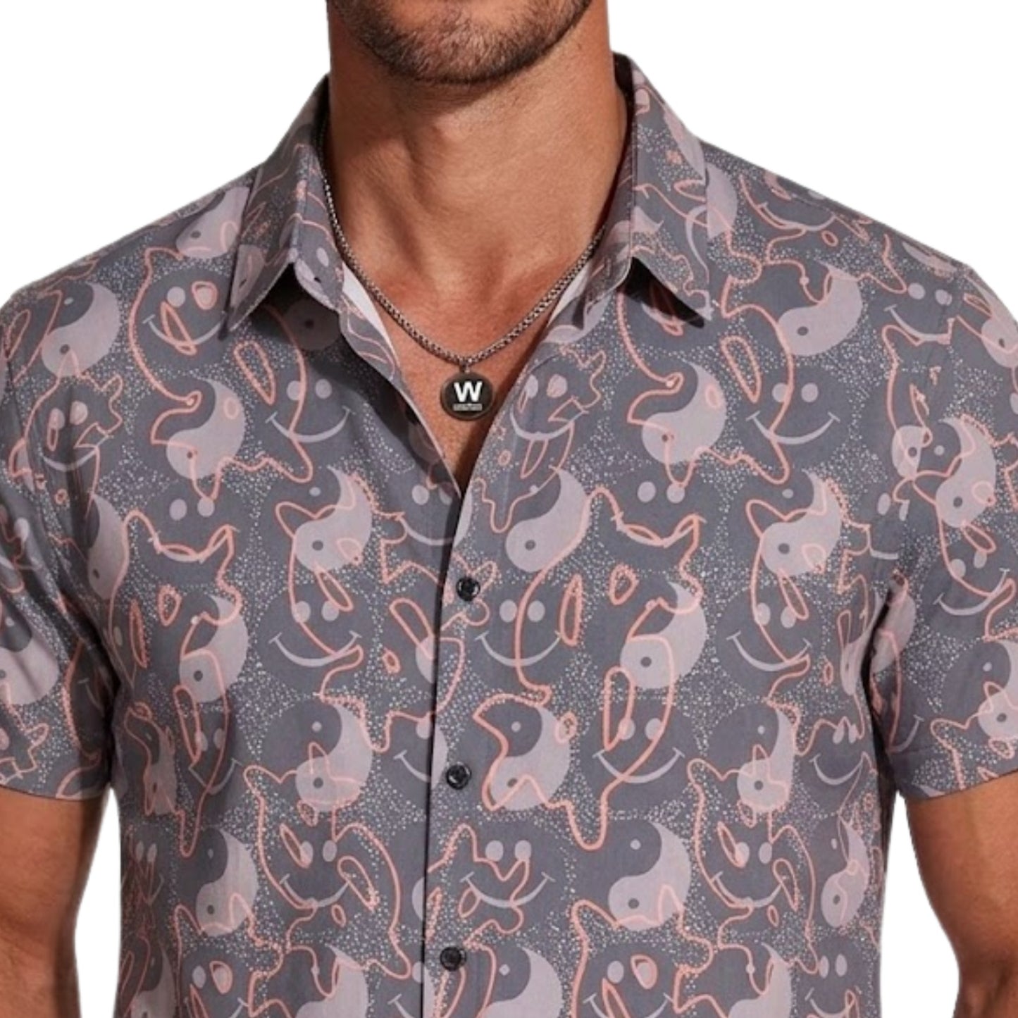 Men's Mauve-Grey Graphic Pop Art Casual Shirt