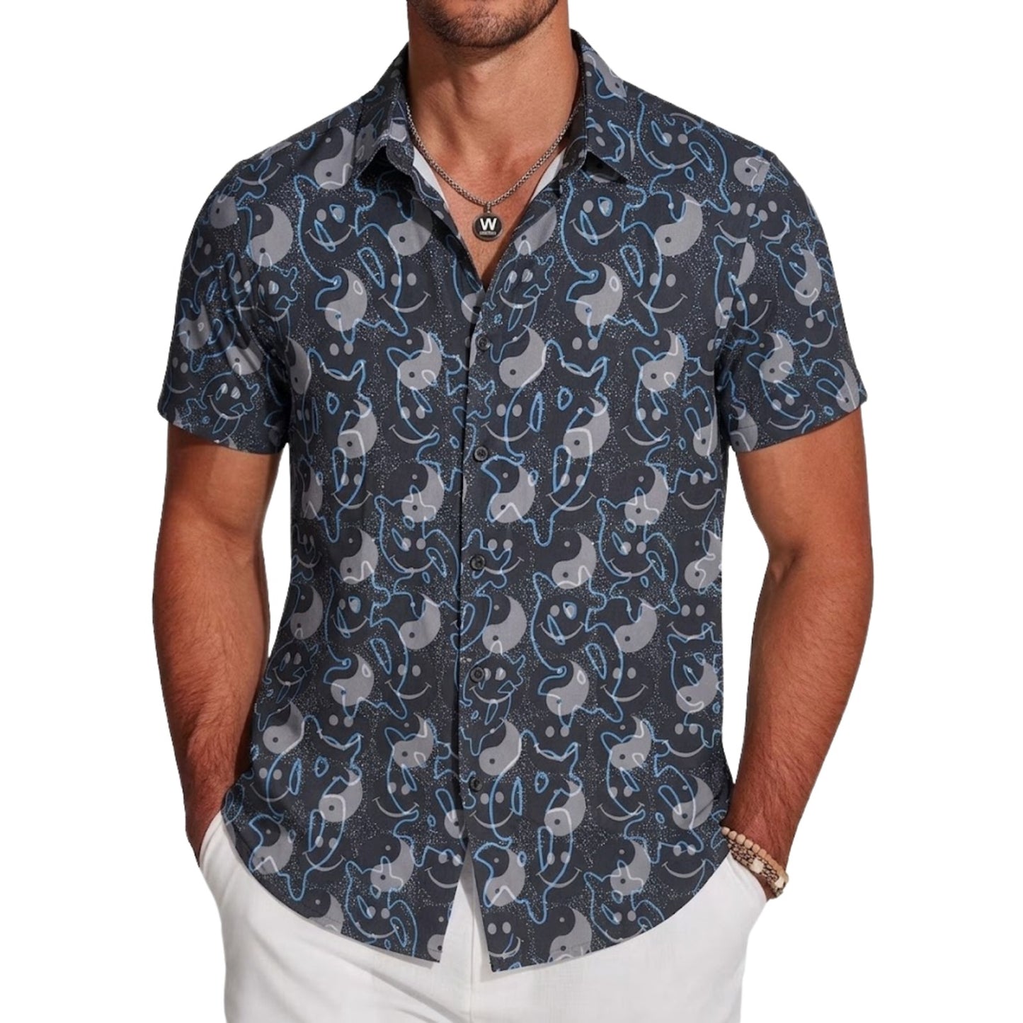 Men's Mauve-Grey Graphic Pop Art Casual Shirt