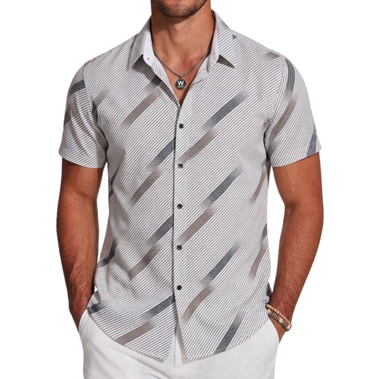 Signature Series: Men's High-End Textured Stripe Casual Shirt Short Sleeve Button-Down