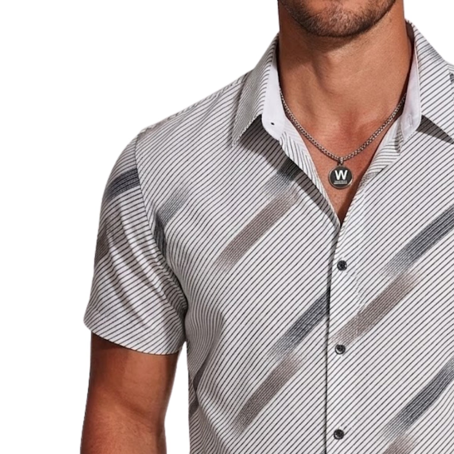 Signature Series: Men's High-End Textured Stripe Casual Shirt Short Sleeve Button-Down