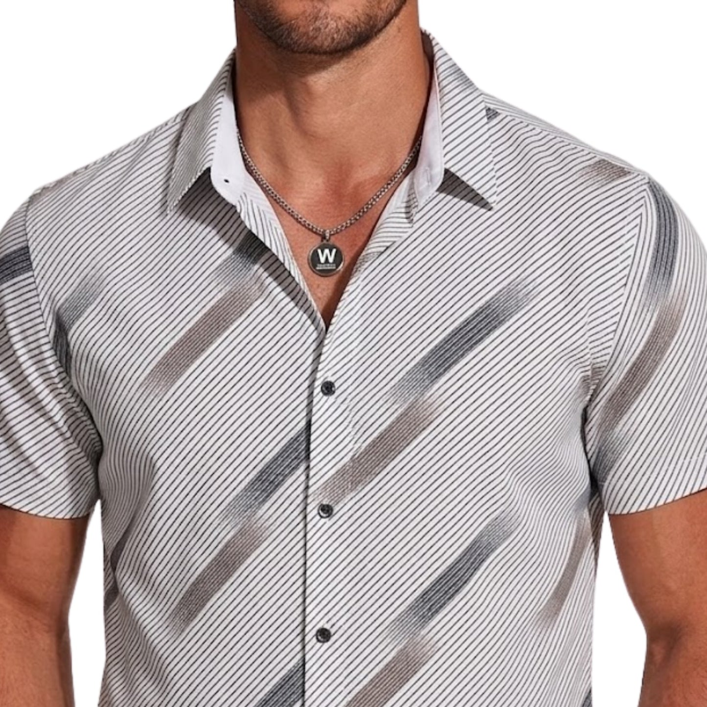 Signature Series: Men's High-End Textured Stripe Casual Shirt Short Sleeve Button-Down