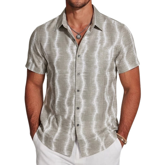 Luxury Designer Inspired Kintsugi-Wave Short Sleeve Button-Down Men's Zen-Aesthetic Textured Print Casual Shirt