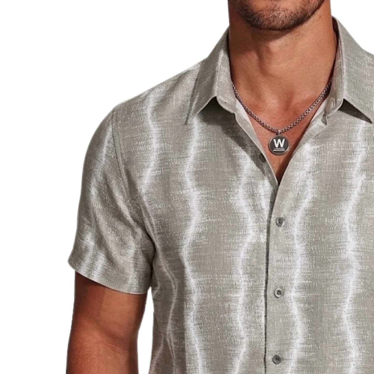 Luxury Designer Inspired Kintsugi-Wave Short Sleeve Button-Down Men's Zen-Aesthetic Textured Print Casual Shirt