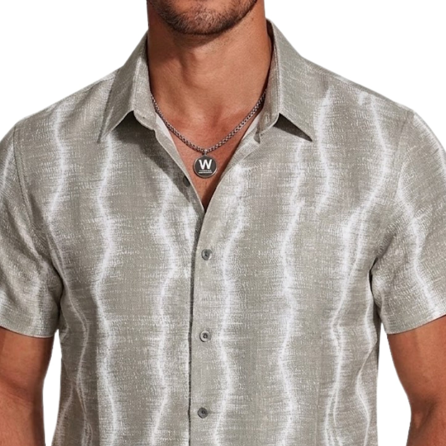 Luxury Designer Inspired Kintsugi-Wave Short Sleeve Button-Down Men's Zen-Aesthetic Textured Print Casual Shirt